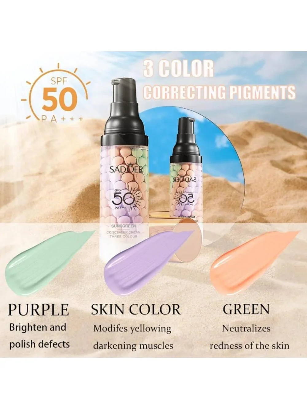 3-in-1 Face Primer with SPF 50, Sunscreen & Color Corrector for Flawless Makeup